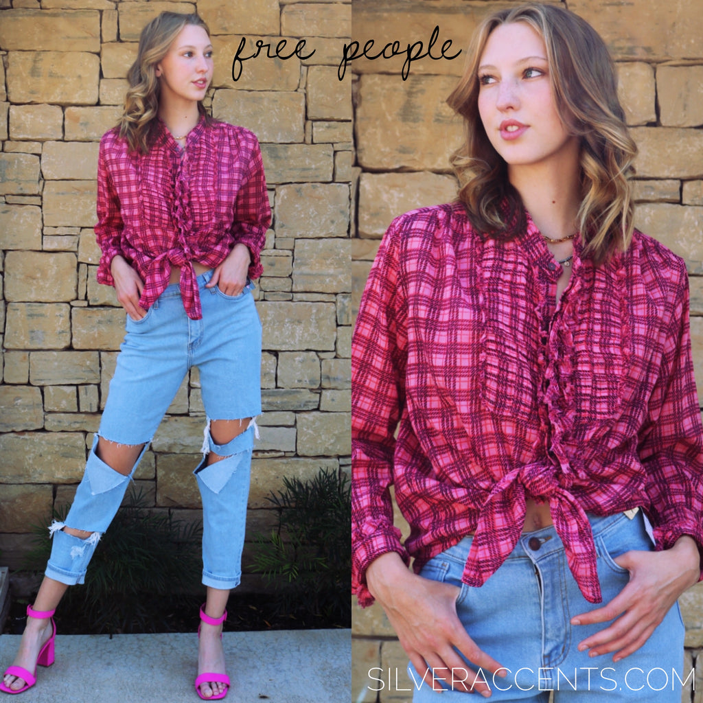FREE PEOPLE Plaid MILES ButtonDown Tuxedo Shirt