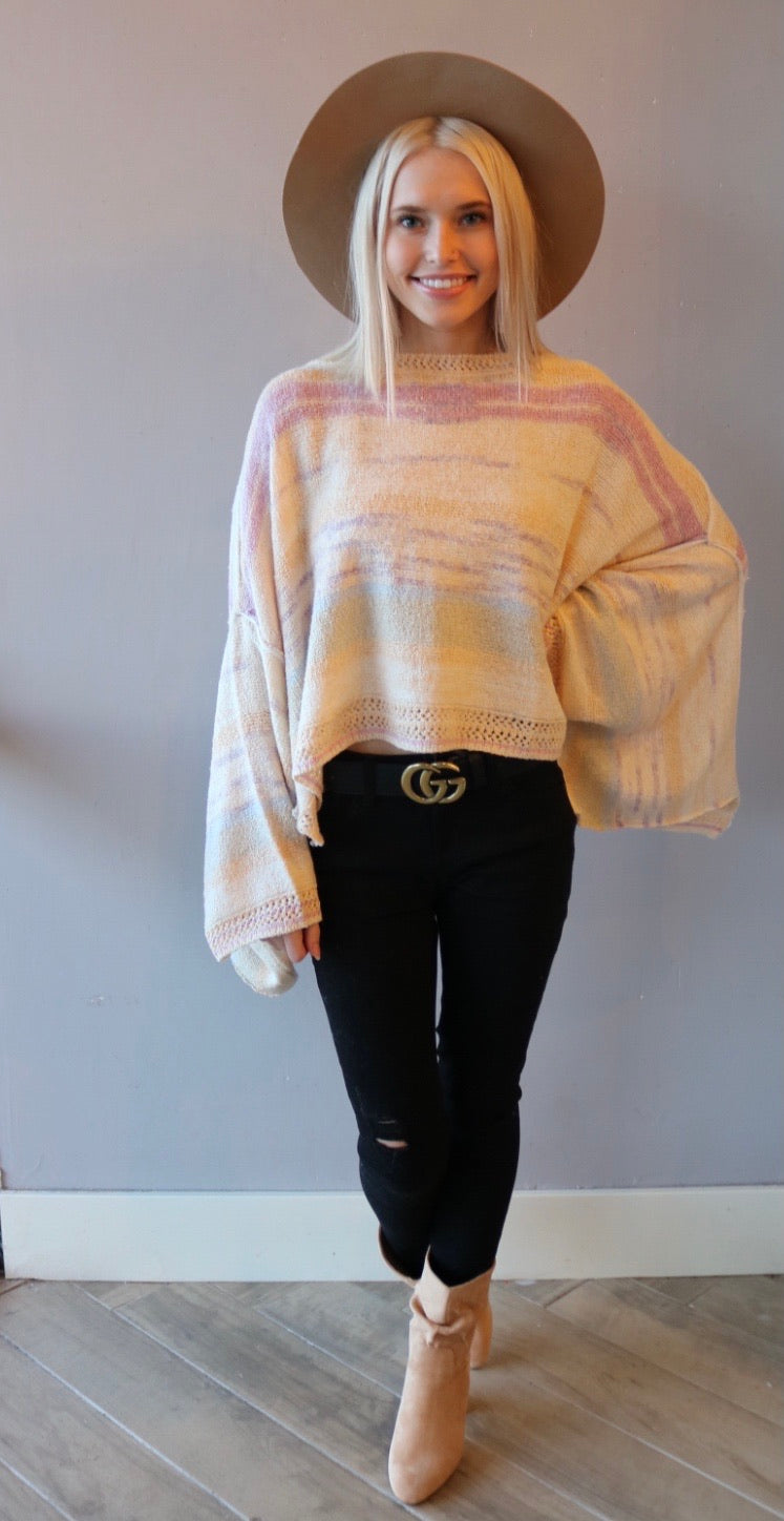 FREE PEOPLE Stripe SATURN Poncho Sweater Top