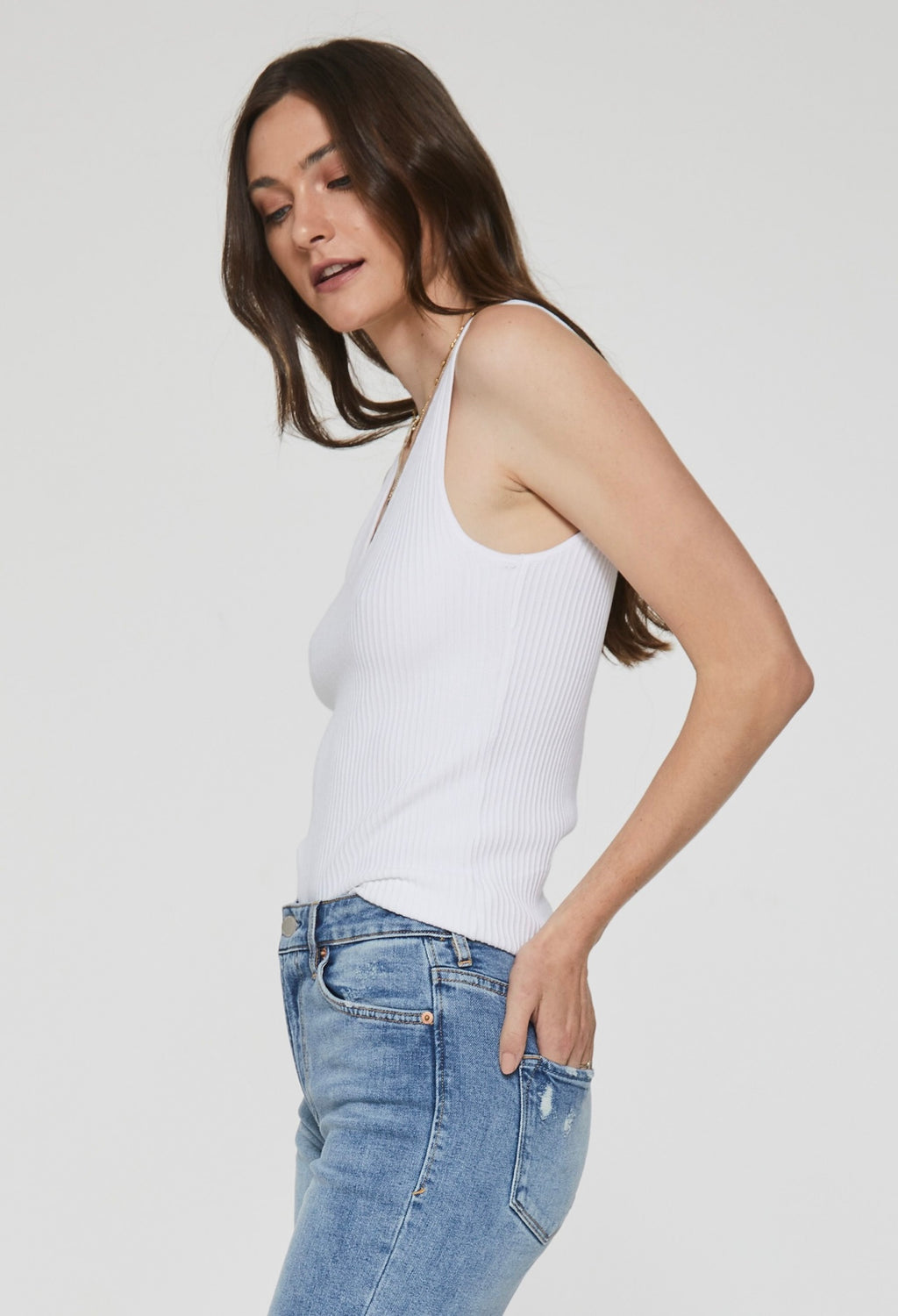 ANOTHER LOVE Double V-Neck NOA RibKnit Tank Top