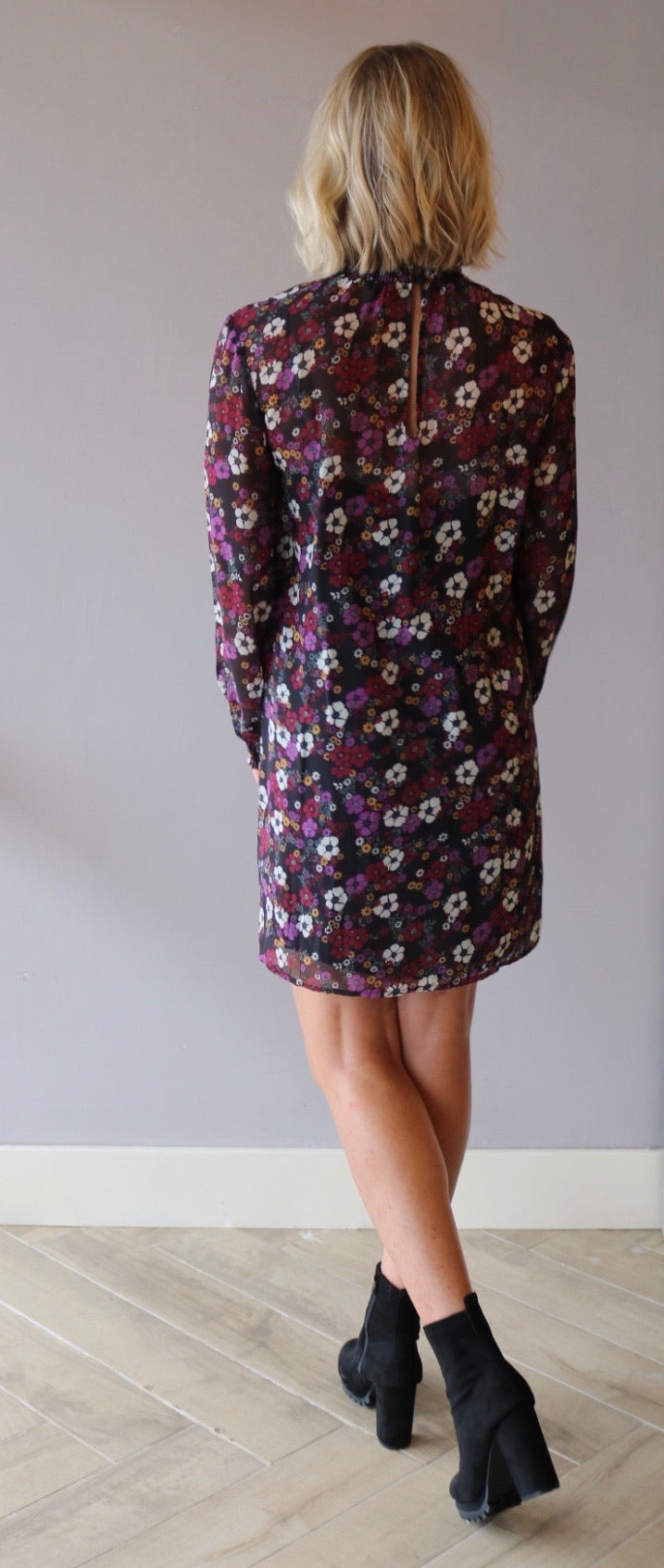 *BOBI BLACK Floral OLSEN Smock Neck Dress