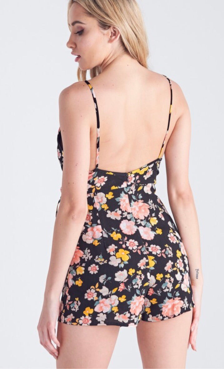 Blue Blush BOUNTY Floral Wrap V-neck Shorts Romper