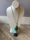 Green Beaded and Tassel Necklace