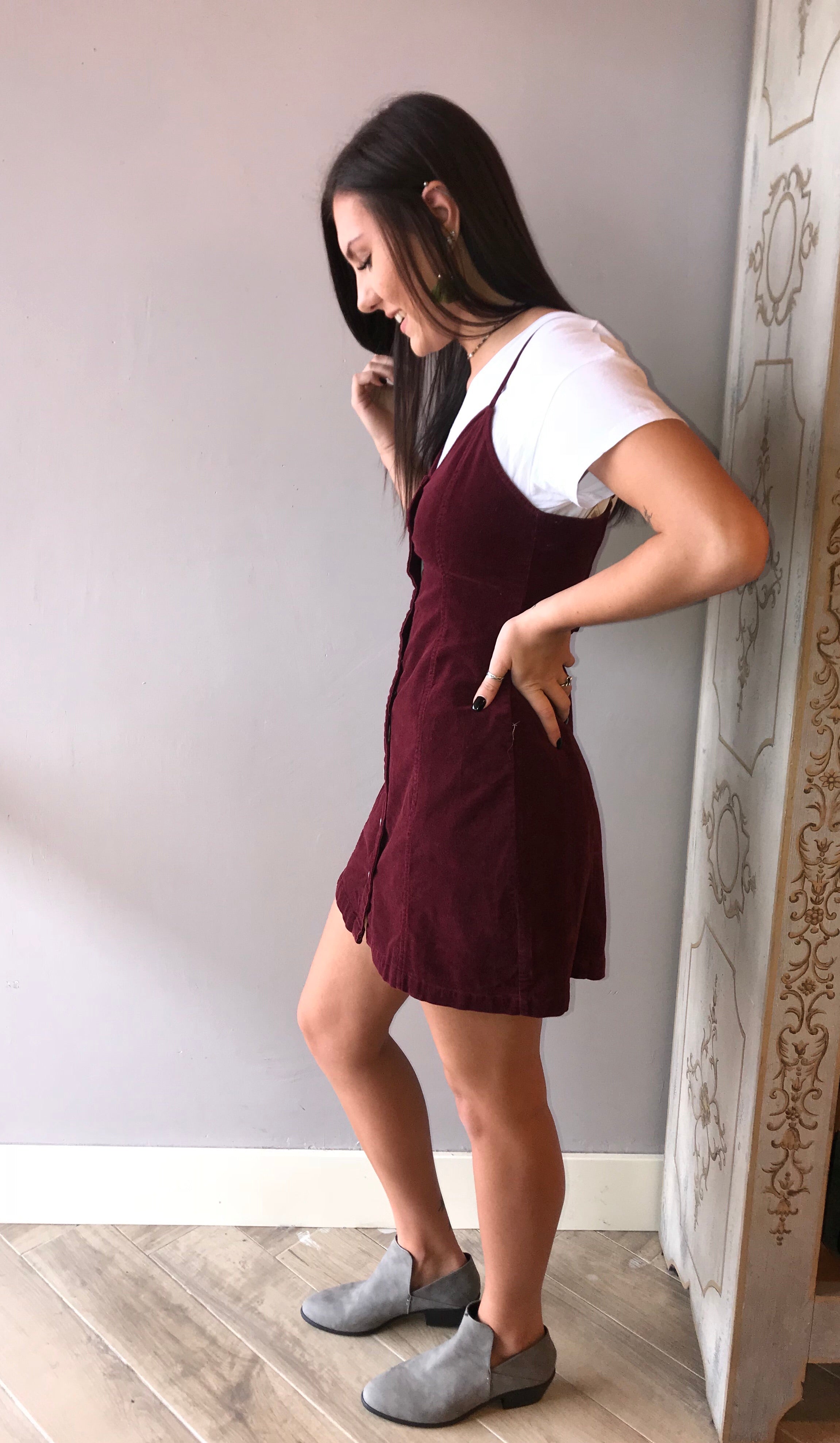 MILA Cord Button Down Strappy Back Dress