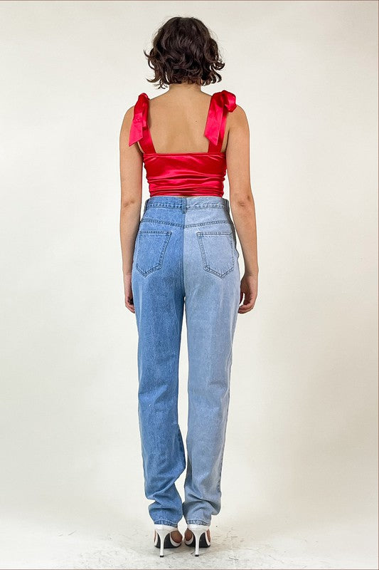 RYDER Corset Tie Shoulder Satin Top