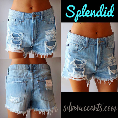 Lt Blue SPLENDID HiRise Distressed Jean Shorts