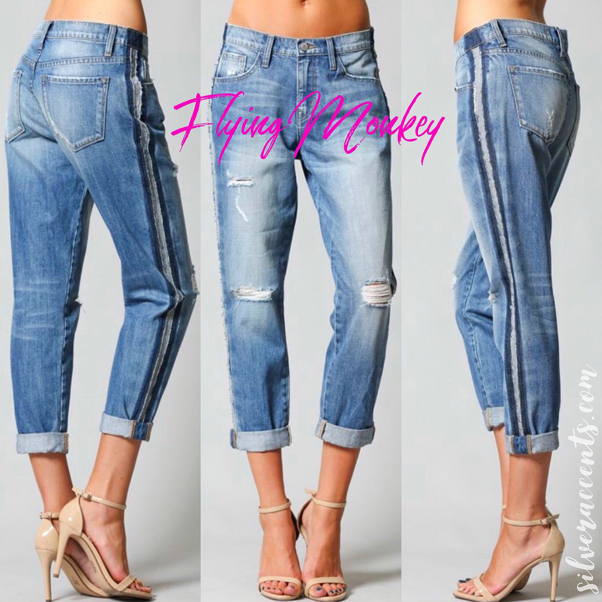 FLYING MONKEY Distressed WINCHESTER Tuxedo Boyfriend Jean