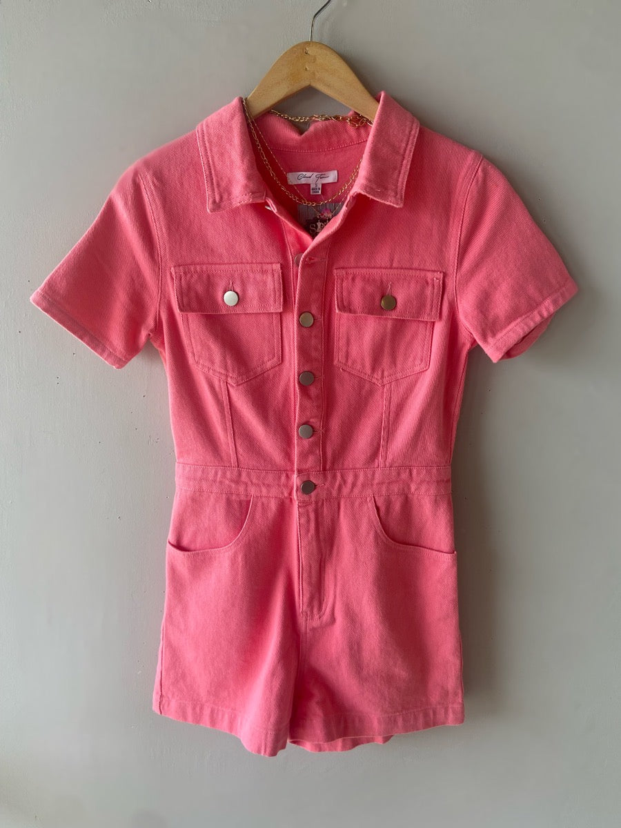 LORETTA Denim Stud Fringe Romper