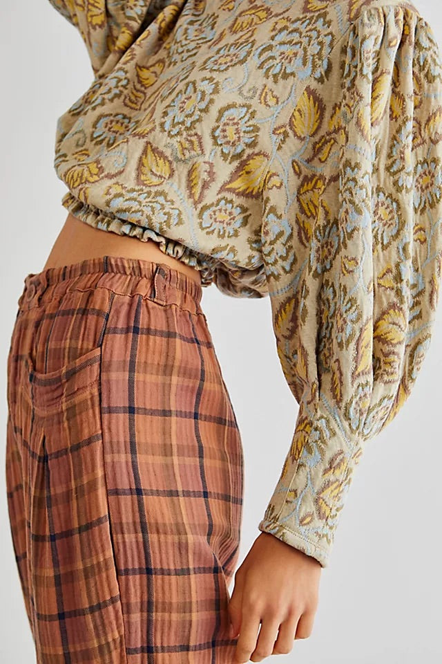 FREE PEOPLE Floral Puff Sleeve NO ORDINARY Reversible Top