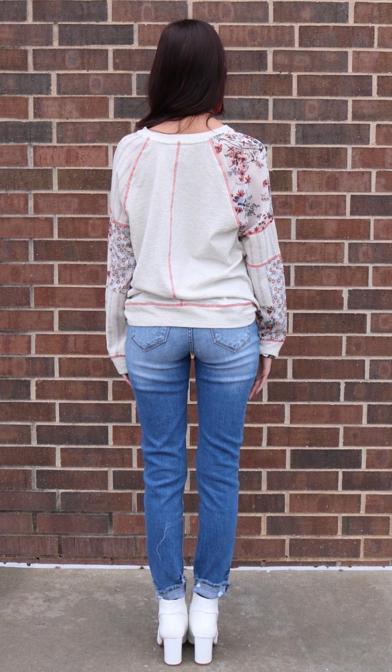 DAYLIGHT PatchSleeve TerryKnit Pullover Top