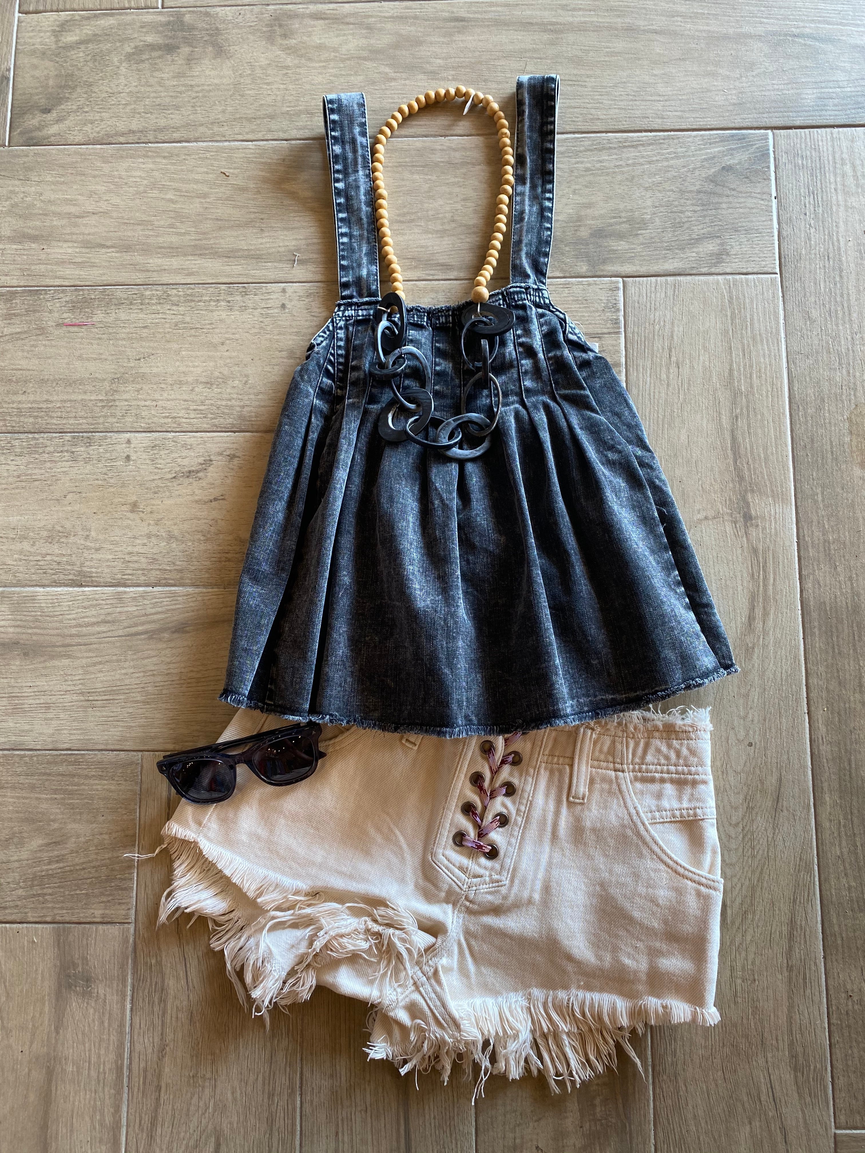 FREE PEOPLE Soft Salty  BECKET LaceUp Front Slouchy Denim Short