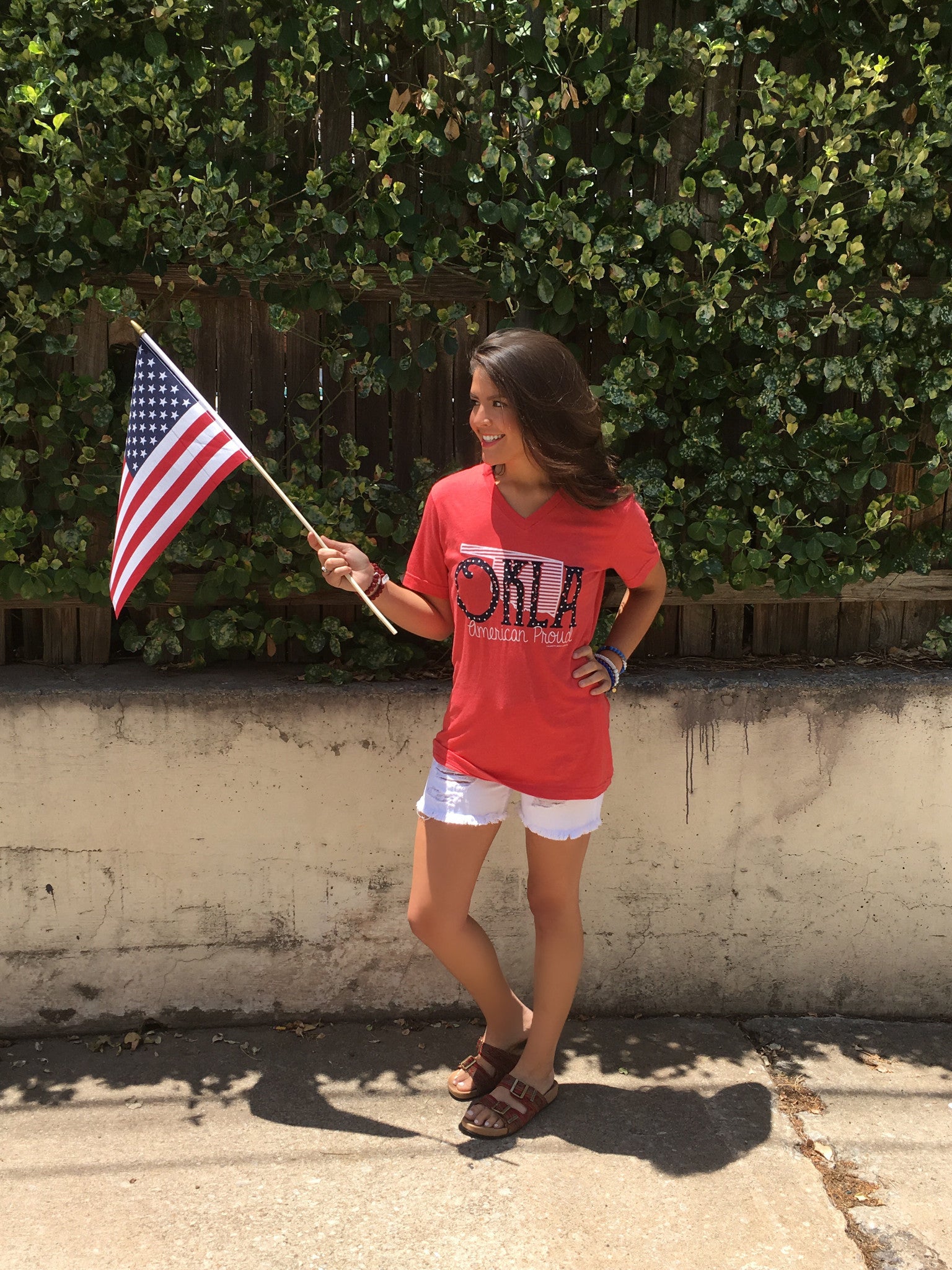OKLA AMERICAN PROUD Red Triblend V-Neck Tee Top