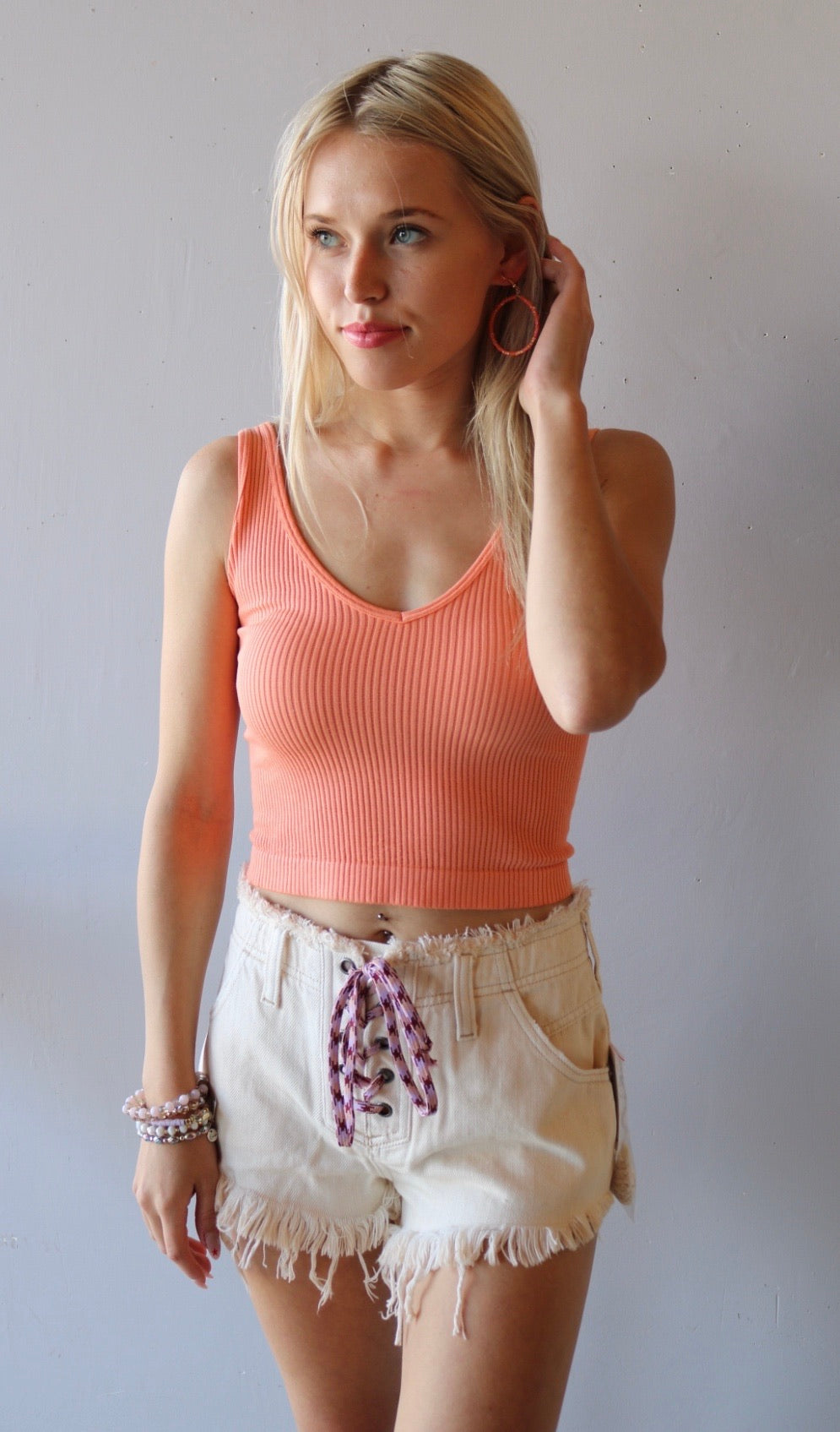 FREE PEOPLE Soft Salty  BECKET LaceUp Front Slouchy Denim Short