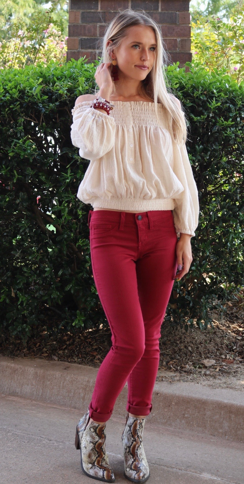 VENEER Smocked Off Shoulder BlousonSleeve Gauze Top