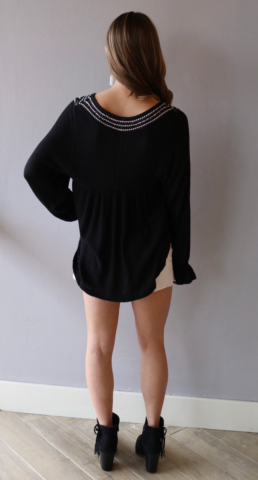 FREE PEOPLE CrochetNeck SOUL MATE WafflePrint ScoopHem Top