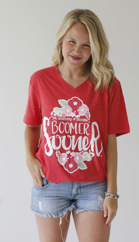 Calamity Jane FLOWER FOOTBALL Logo V-Neck TriBlend Tee