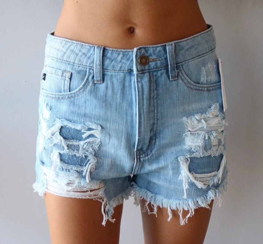 Lt Blue SPLENDID HiRise Distressed Jean Shorts