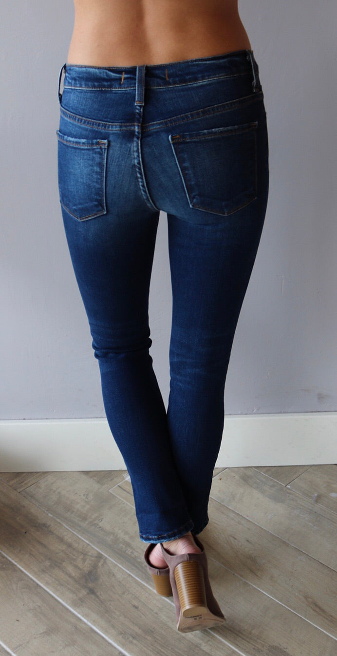 FLYING MONKEY HiRise JANEIRO BLUE Sanded Ankle Skinny Jean