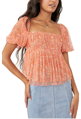 *FREE PEOPLE Floral PENELOPE Smocked Puff Sleeve Top