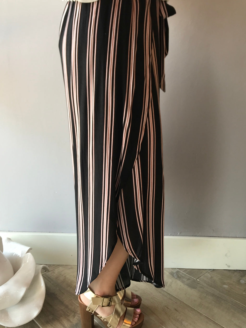 STRAIGHT UP Vertical Stripe Wrapped Pants