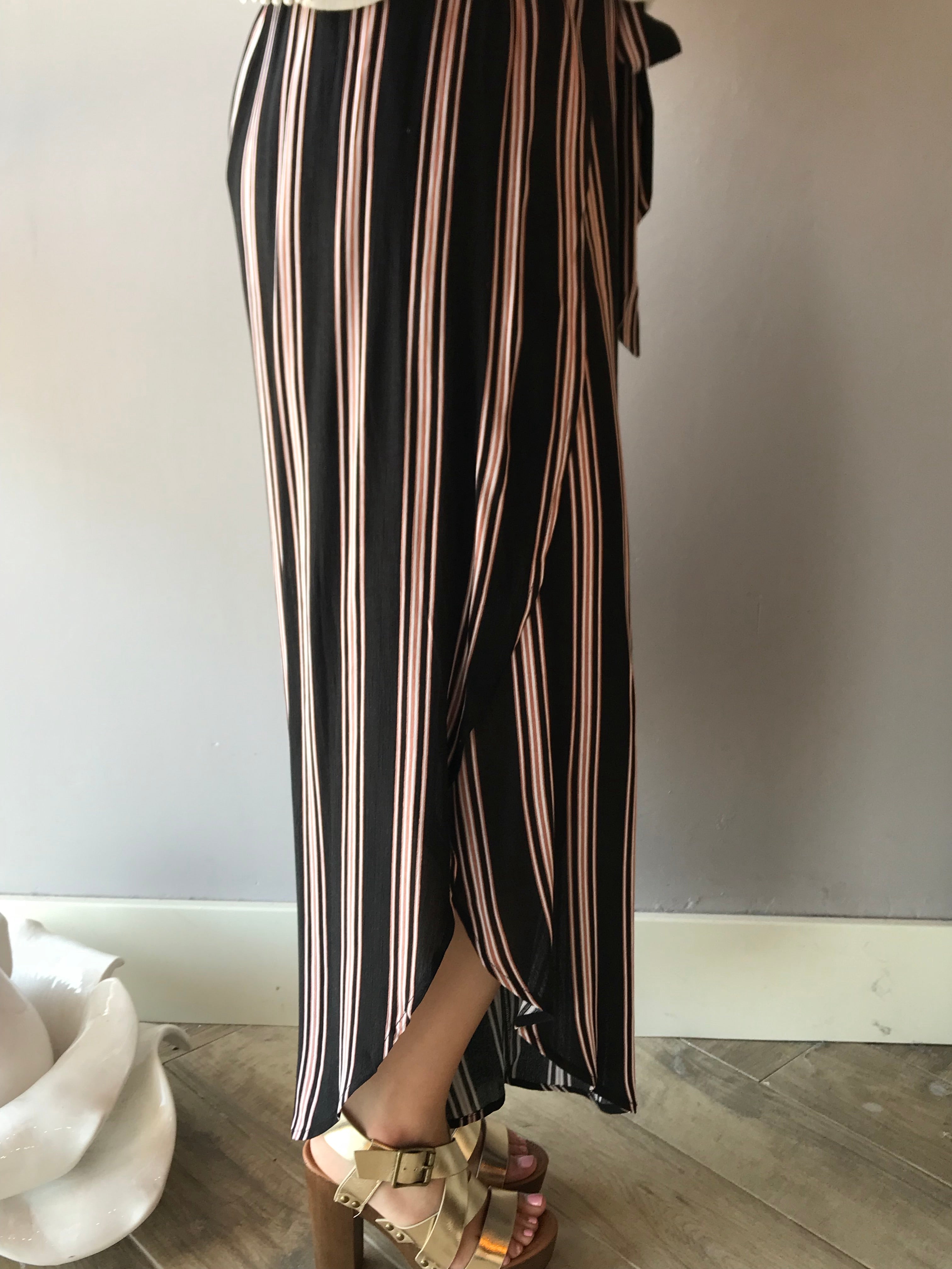 STRAIGHT UP Vertical Stripe Wrapped Pants