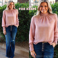 FOR KEEPS SwissDot Smocked Chiffon MockNeck Top