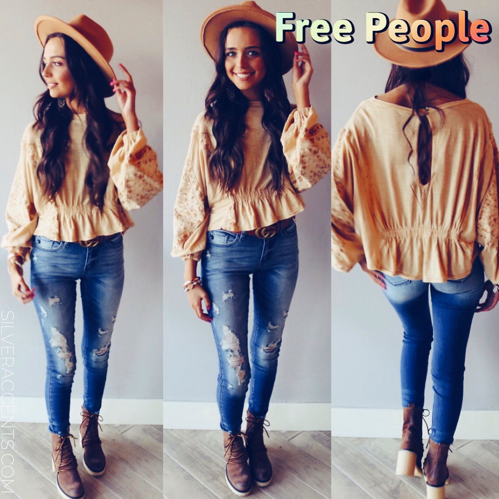 FREE PEOPLE Patchwork THROWBACK MineralWash Print Top