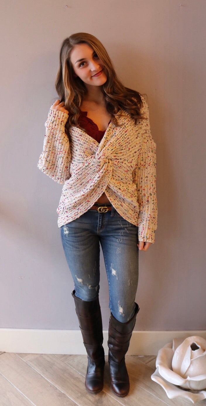 CONFECTION Multi Polka Dot Reversible Twist Sweater Top