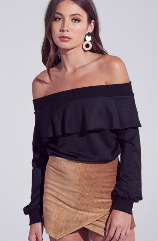 EASE Ruffled OffShoulder TerryKnit Top