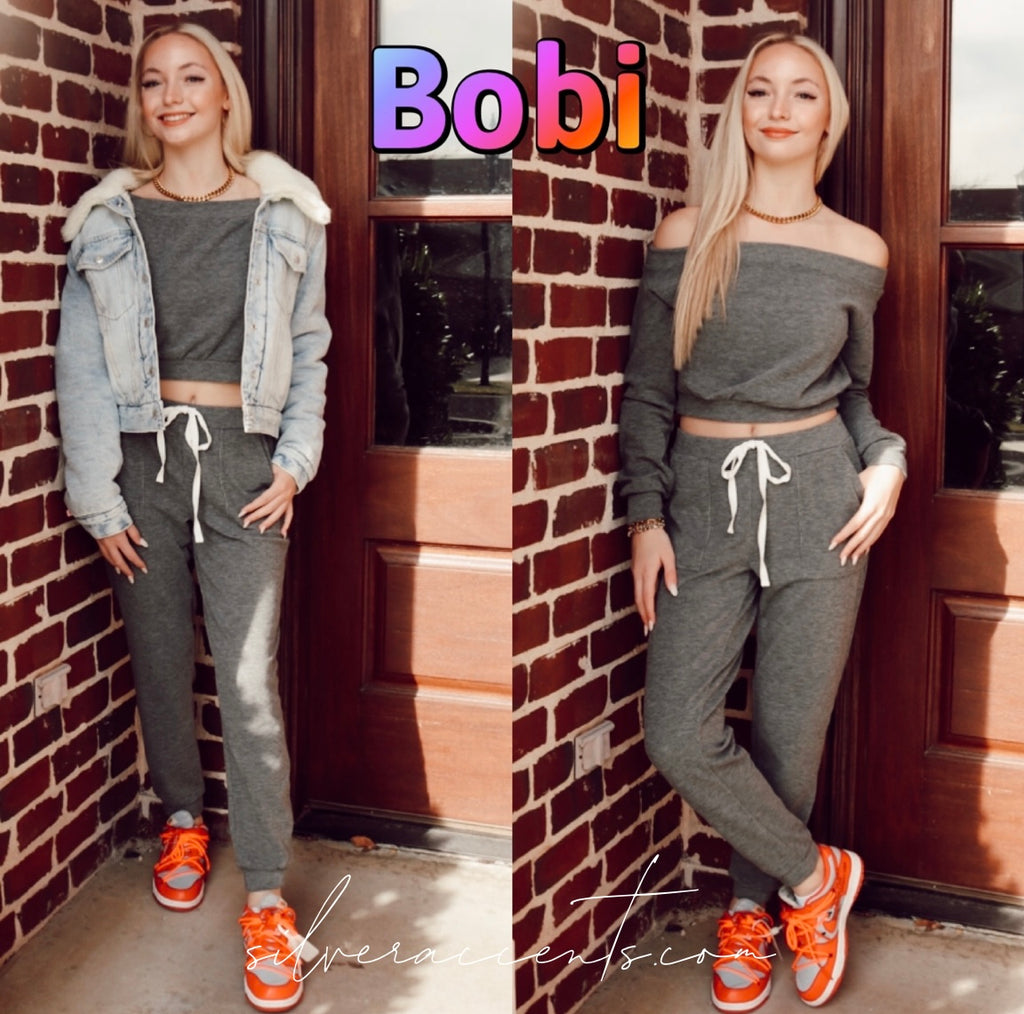 BOBI CozyHeatherKnit POWERS Crop BoatNeck Top