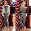 BOBI CozyHeatherKnit POWERS Crop BoatNeck Top
