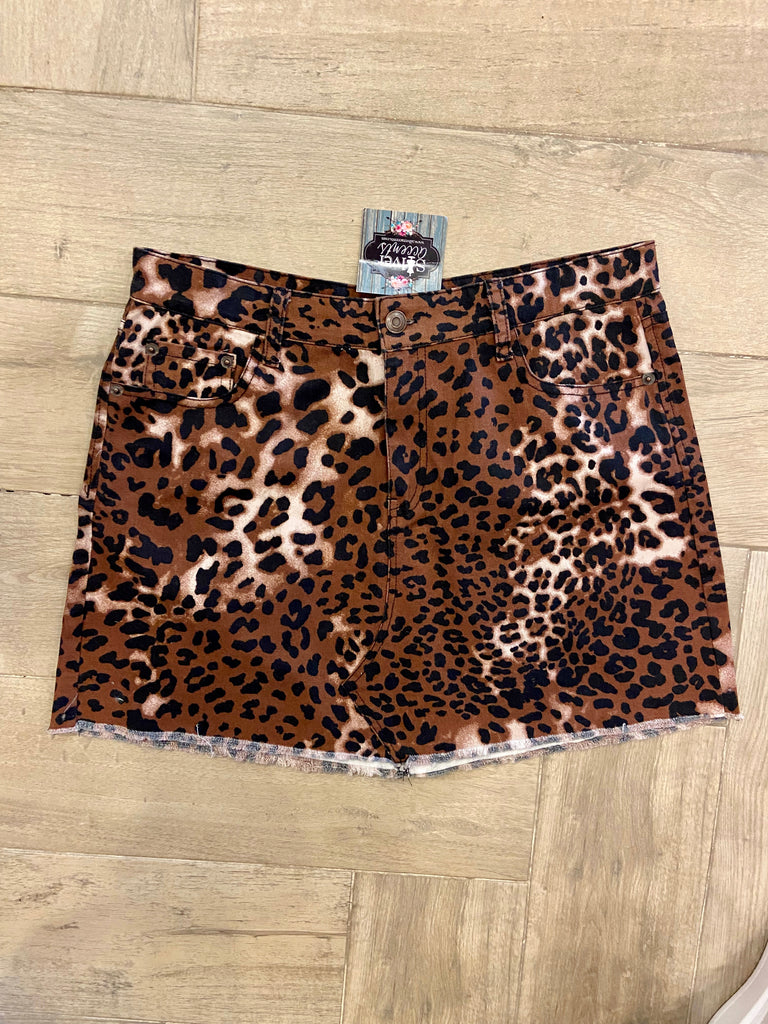Peach Love California DOMINANT Cheetah Denim Skirt