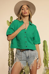 Gauze JUSTIFY ButtonDown Waist Cropped Top