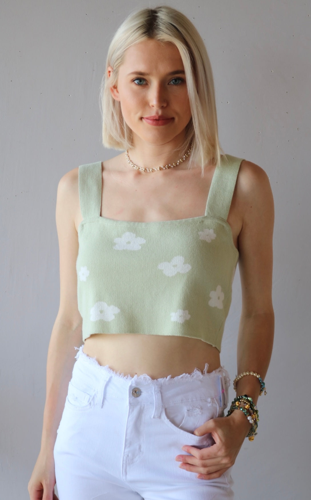 BISHOP Floral Knit Crop Tank