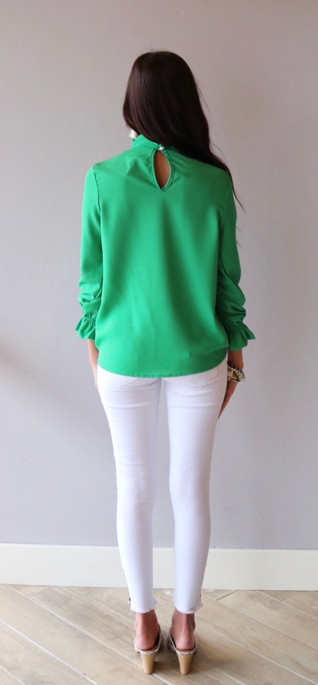 ESCAPE RuffleNeck/Sleeve 3/4 Sleeve Top