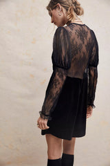 FREE PEOPLE Velvet & Lace MIDNIGHT HOUR Mini Dress