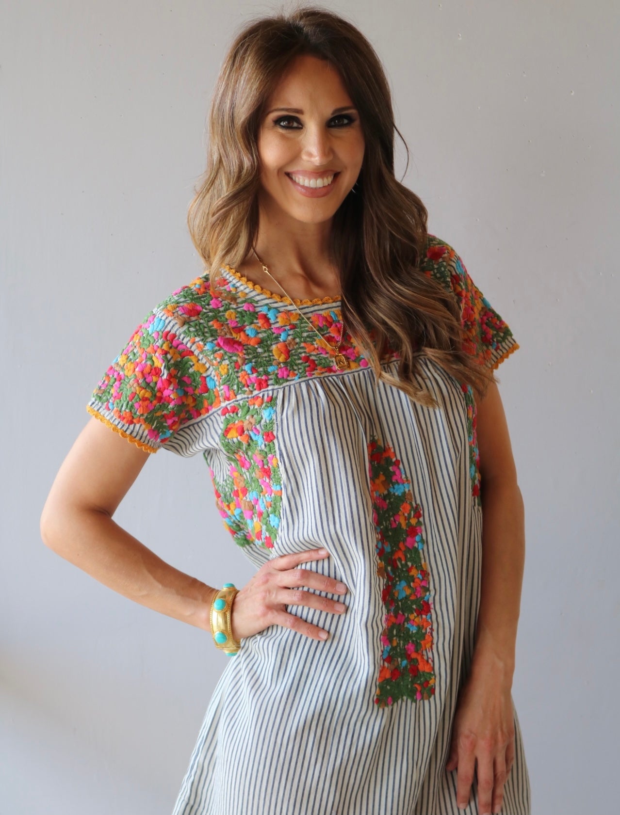 SISTER MARY (Ivy Jane) Stripe MARYLOU Embroidered Floral Dress