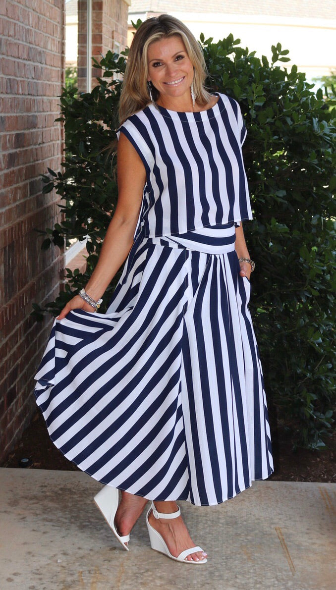 Umgee PORTIFINO 2pc Stripe CapSleeve/TieBack Skirt Set