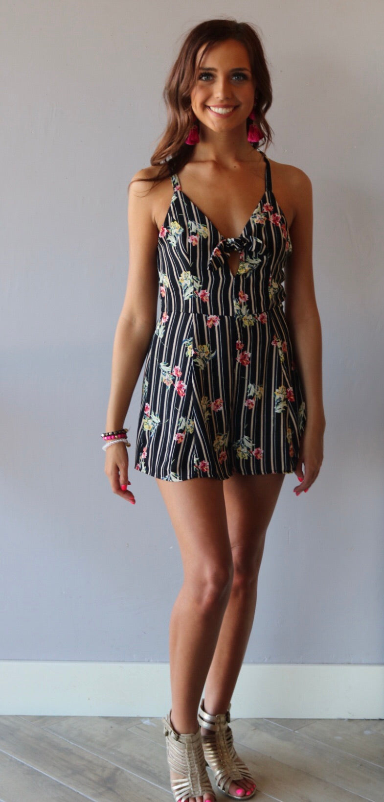 Blue Blush Stripe/Floral FREELANCE CrossBack Romper