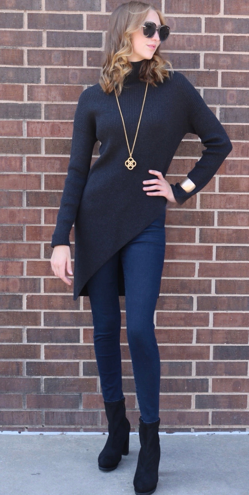 BOBI BLACK Fine RibKnit PRESTIGE Asymmetric Sweater Tunic Top