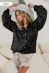 JL Sequin ATTENTION SEEKER ButtonDown Collar Top