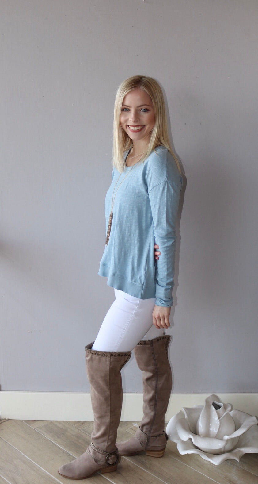 BOBI Slub Jersey SIDE OUT Crossed RibHem LongSleeve Top