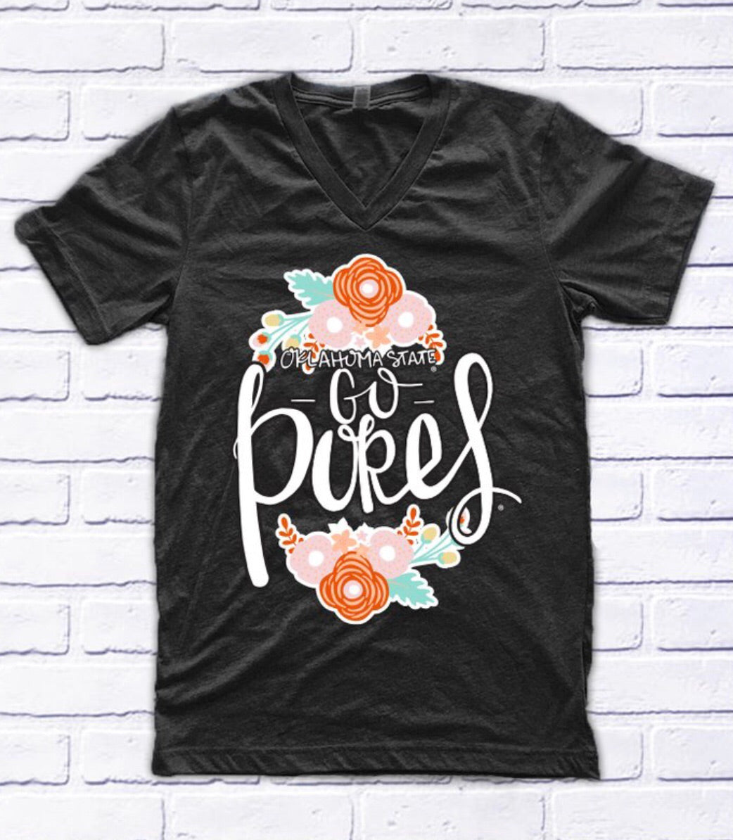 Calamity Jane FLOWER FOOTBALL Logo V-Neck TriBlend Tee