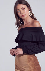 EASE Ruffled OffShoulder TerryKnit Top
