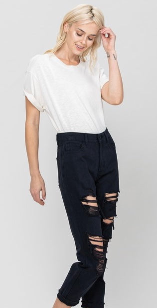 VERVET Distressed RYDER Hi~Rise Mom Jeans