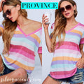 PROVINCE Stripe V-Neck Slub Triblend JerseyKnit Tee Top