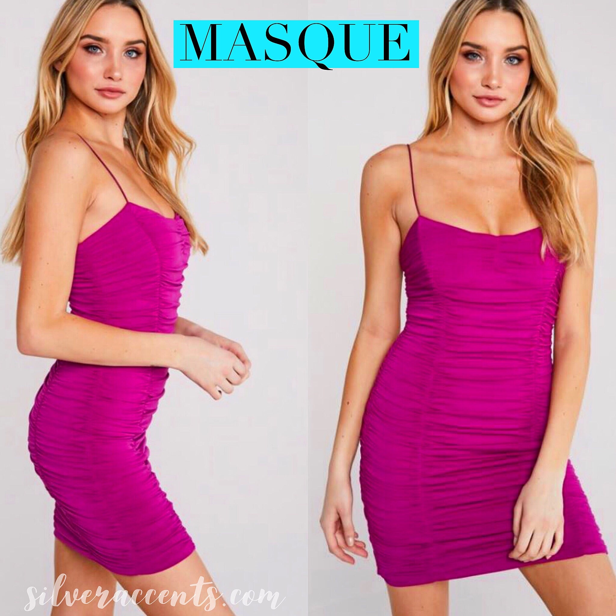 MASQUE Shirred SpaghettiStrap Bodycon Dress