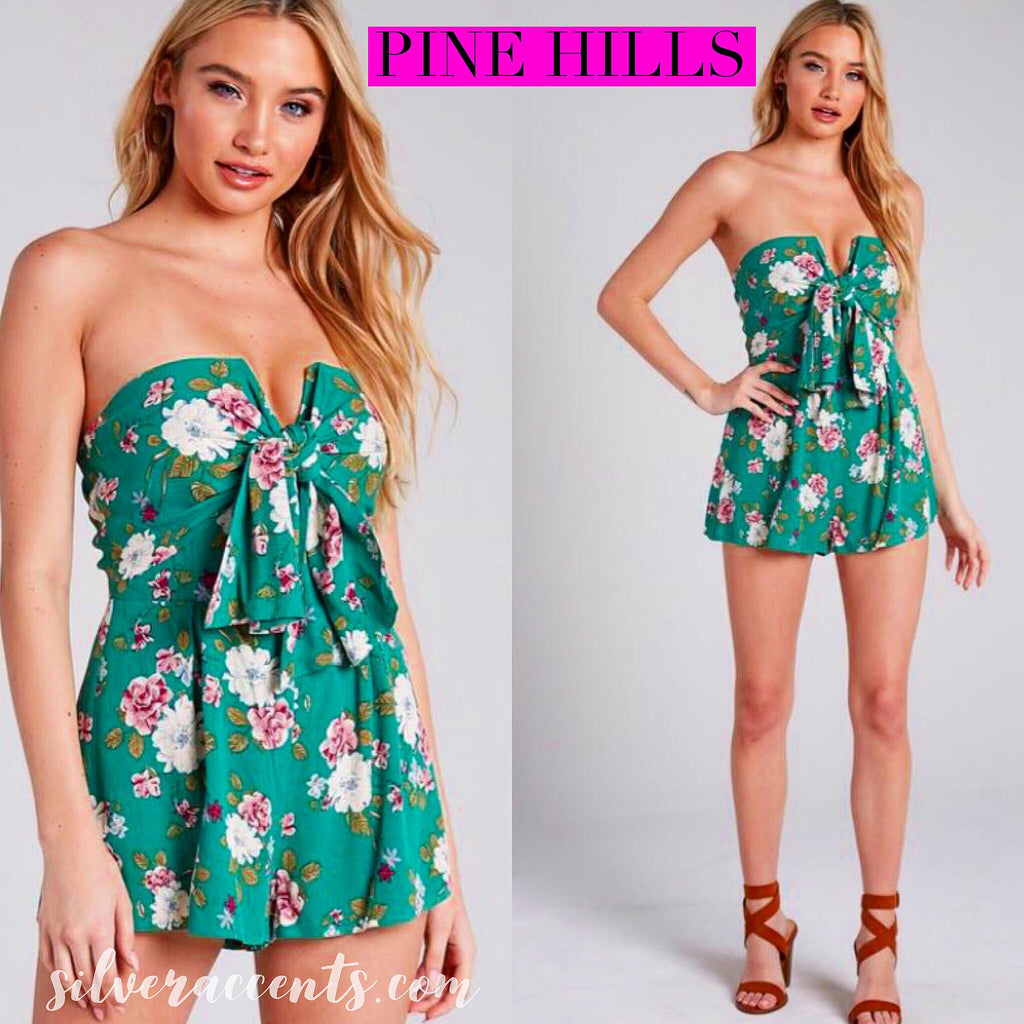 Blue blush PINE HILLS Floral Strapless TieBust Short Romper