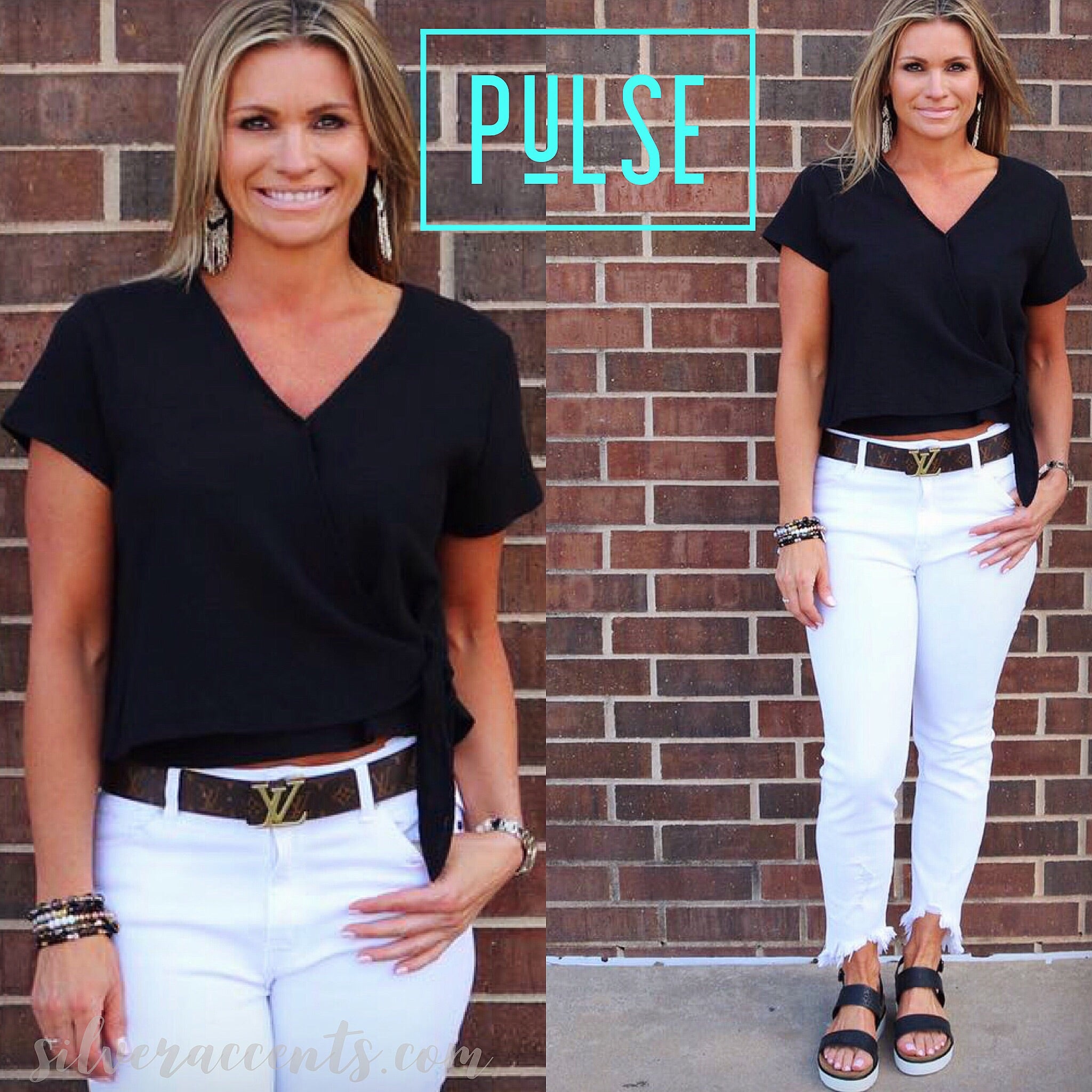 Umgee PULSE Crossover V-Neck TieBottom Wrap Slub Jersey Top