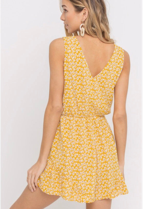 ILLUSTRIOUS Floral Crossover RuffleHem Short Romper