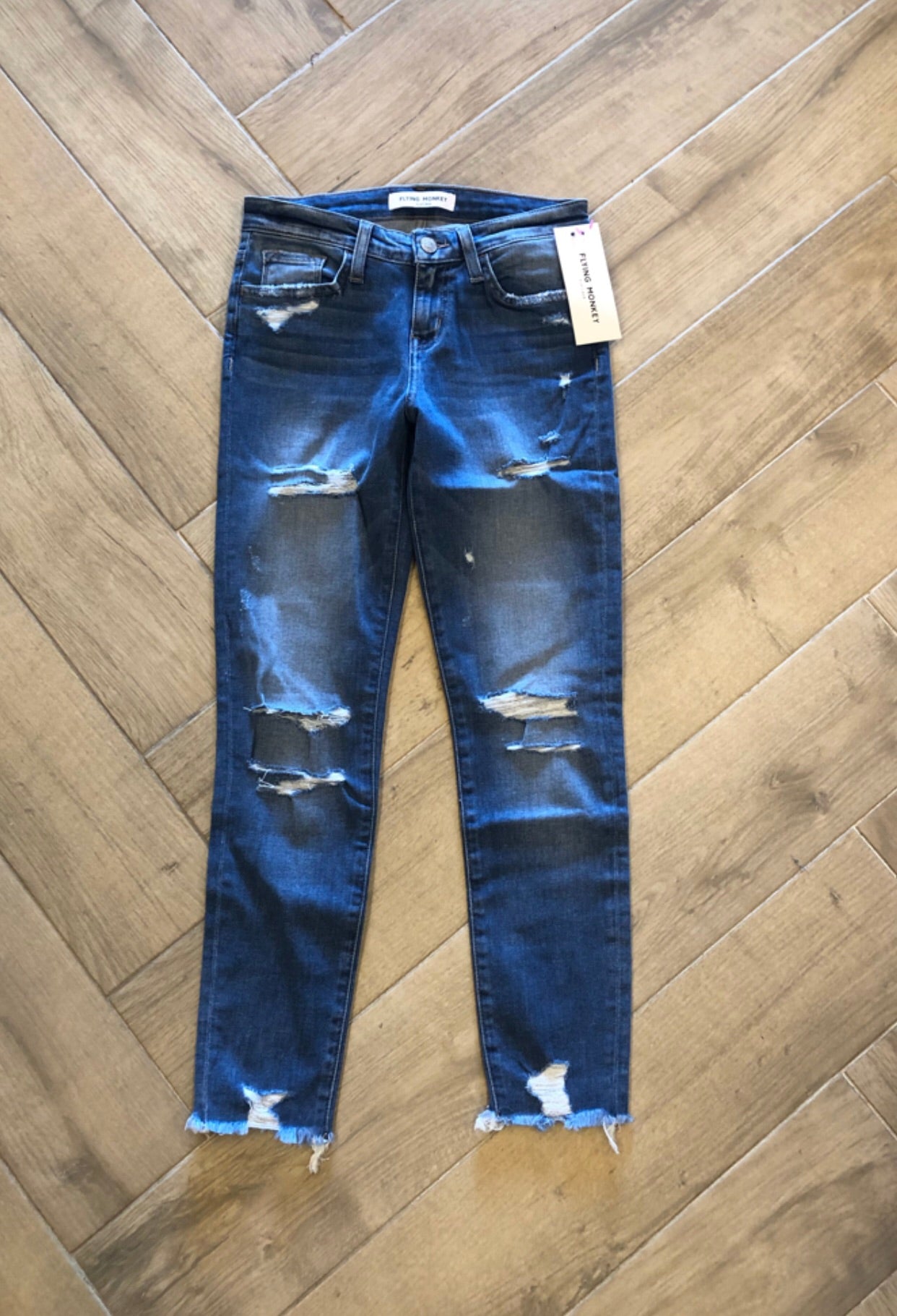 FLYING MONKEY MidRise GOLDEN BLUE Distressed Fray Hem Skinny Jeans